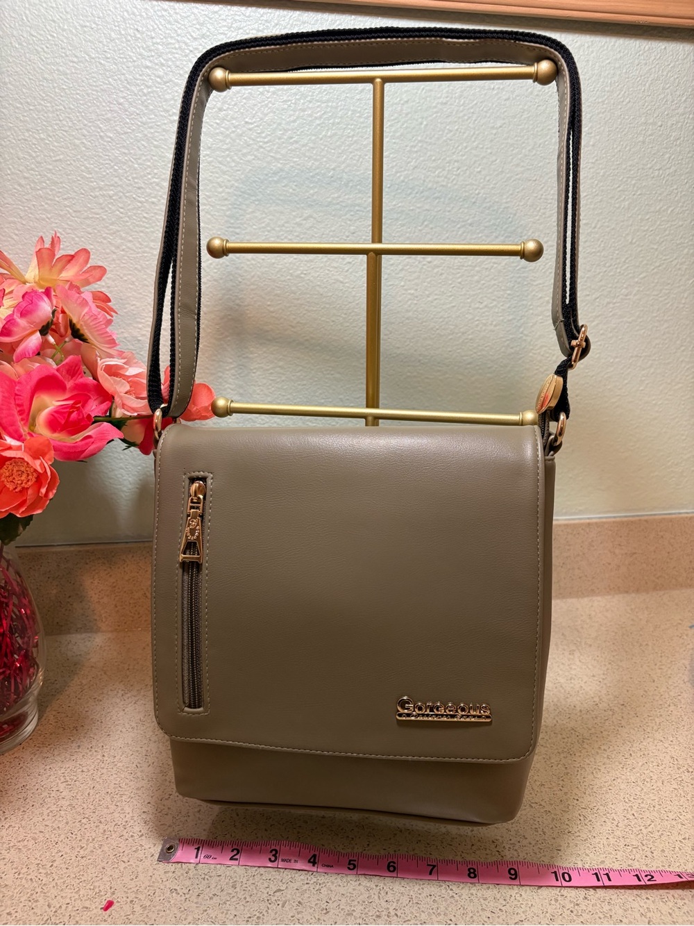 Gorgeous Olive Taupe Crossbody Bag with Gold Hardware